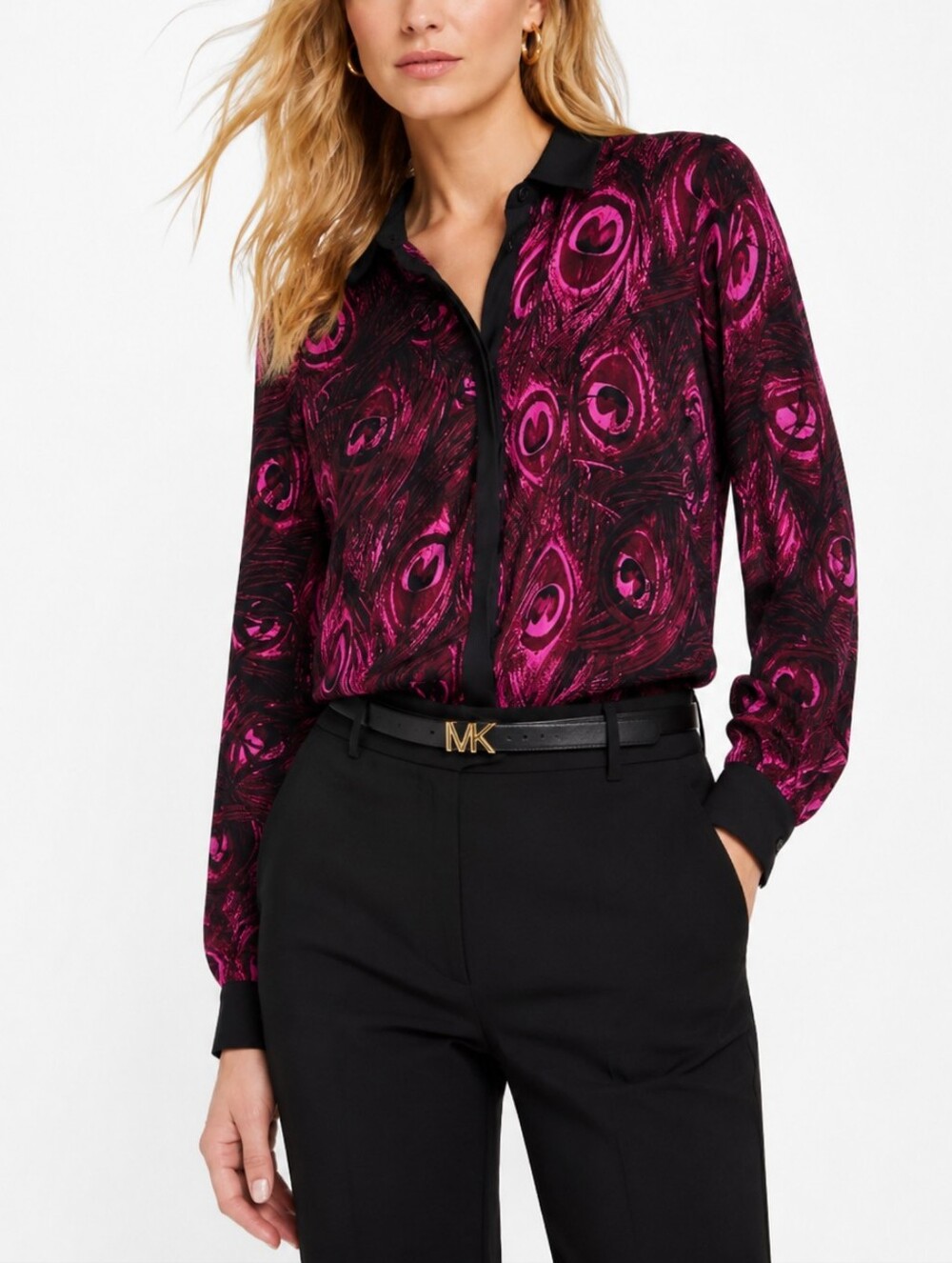 Michael Kors Peocock Georgette Button Down Blouse in Hot Pink